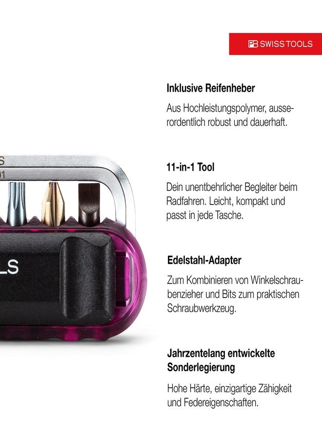 PB Swiss Tools Bike Multitool PB 470 | 100% Swiss Made | Pocket Tool with Bits, Allen Key, Steel Adapter, Tire Lever for Mountain and Road Bike, Bicycle, E-Bike (Purple) - Image 3