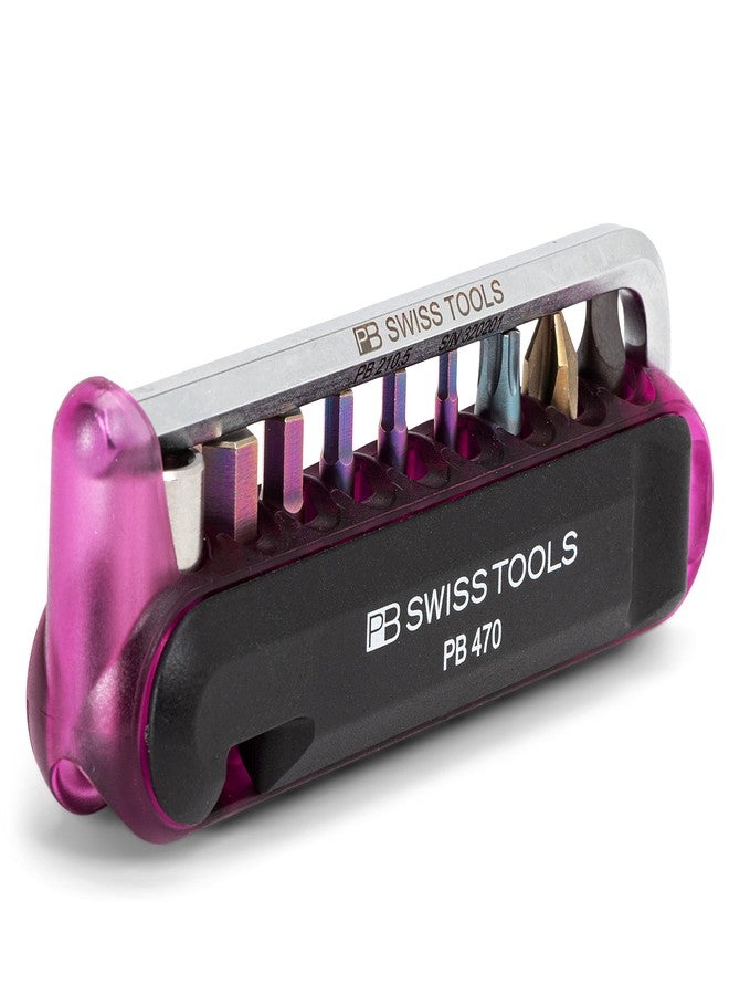 PB Swiss Tools Bike Multitool PB 470 | 100% Swiss Made | Pocket Tool with Bits, Allen Key, Steel Adapter, Tire Lever for Mountain and Road Bike, Bicycle, E-Bike (Purple) - Image 1