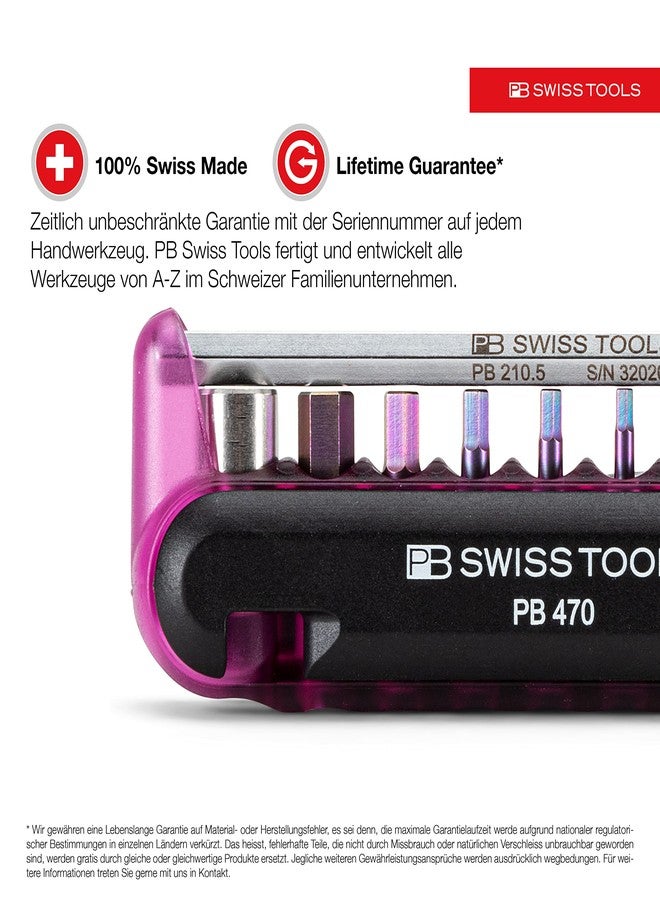 PB Swiss Tools Bike Multitool PB 470 | 100% Swiss Made | Pocket Tool with Bits, Allen Key, Steel Adapter, Tire Lever for Mountain and Road Bike, Bicycle, E-Bike (Purple) - Image 2