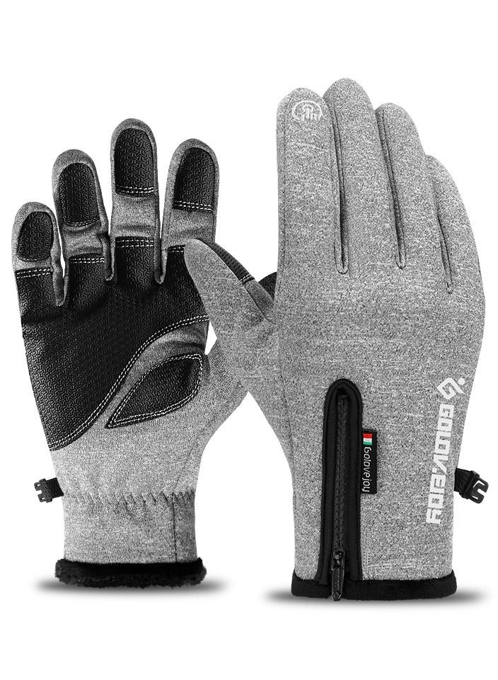 Golovejoy Outdoor Waterproof And Windproof Warm Cycling Plush Gloves Zipper In Winter