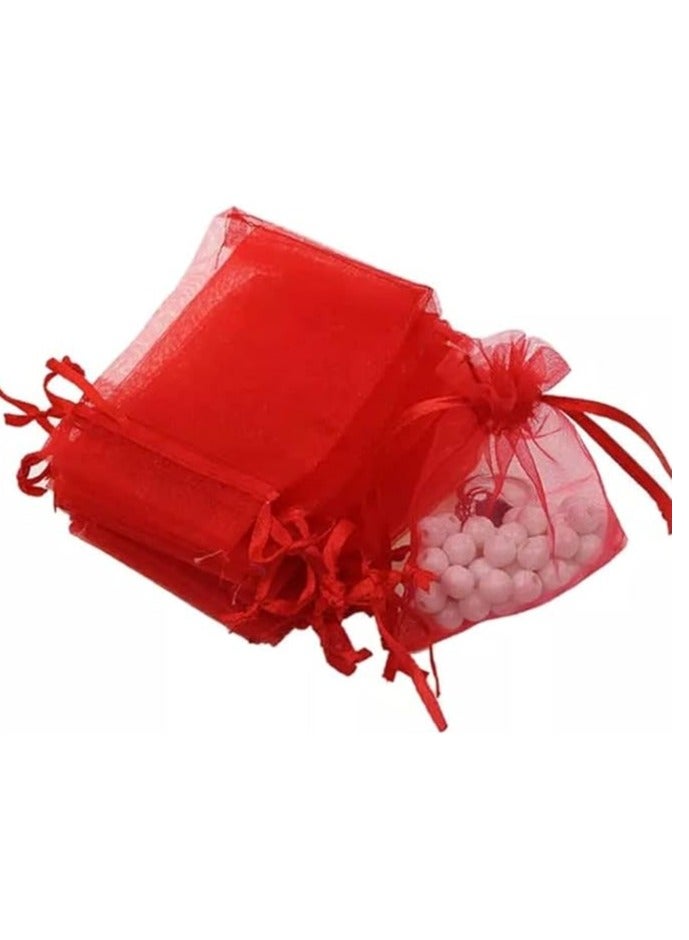 حقائب أورجانزا بأربطة مقاس 7 × 9 سم وحقائب مجوهرات وحلويات وحفلات الزفاف وحفلات الزفاف (أحمر، 100 قطعة) - Image 1