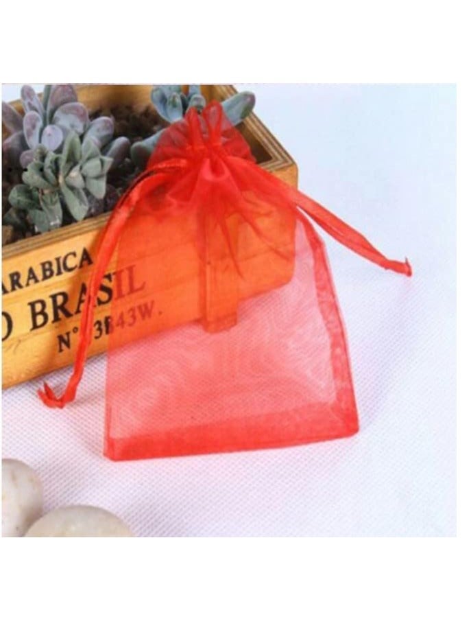 حقائب أورجانزا بأربطة مقاس 7 × 9 سم وحقائب مجوهرات وحلويات وحفلات الزفاف وحفلات الزفاف (أحمر، 100 قطعة) - Image 3