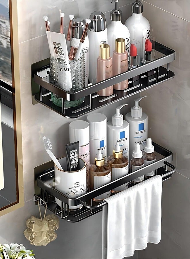 HOMESTAR 2 Pieces Adhesive Floating Shelves, Bathroom Wall Organizer, Storage Rack for Bathroom, Kitchen, Bedroom, Black - Image 1