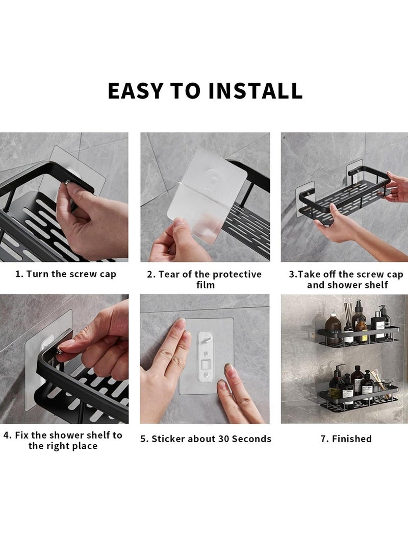 HOMESTAR 2 Pieces Adhesive Floating Shelves, Bathroom Wall Organizer, Storage Rack for Bathroom, Kitchen, Bedroom, Black - Image 5