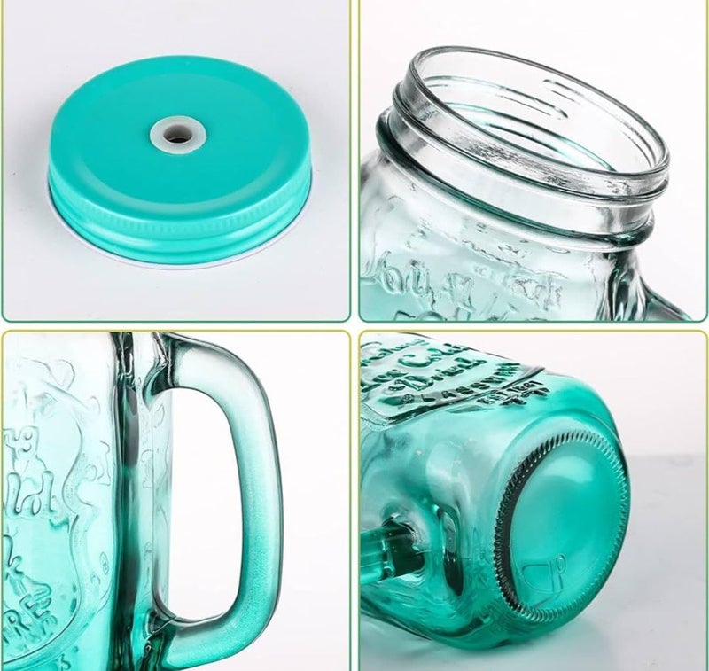 Generic Mason Jar Drinking Mug with Handle, Glass, Blue Tinted, Lid and Straw .flo - Image 2