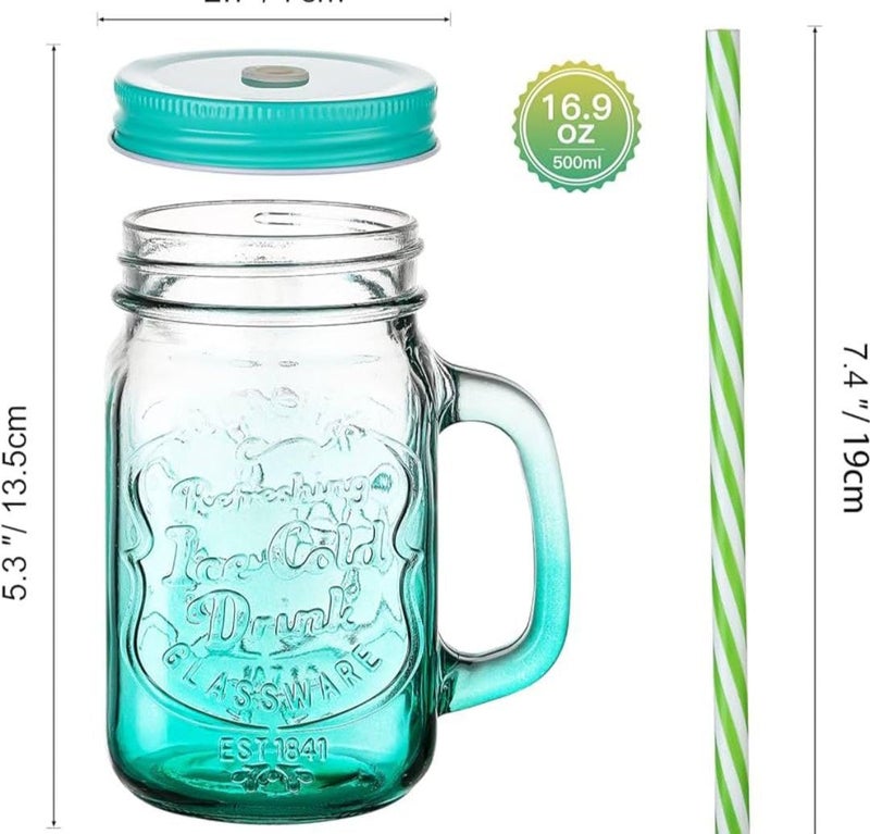 Generic Mason Jar Drinking Mug with Handle, Glass, Blue Tinted, Lid and Straw .flo - Image 3