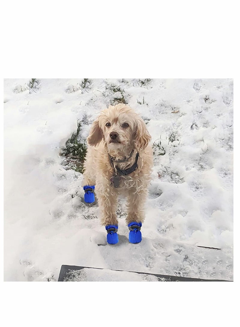 Dog Boots, Light Duty Water Resistant Dog Boots, Winter Dog Shoes with Reflective Straps Anti-Slip Sole Breathable Outdoor Dog Paw Protection for Small, Medium and Large Dogs (4 Pcs -Blue)