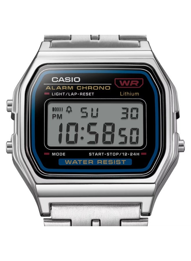 كاسيو ساعة كاسيو رقمية رجالية A159W-N1DF – بقرص أسود، سوار فضي من الفولاذ المقاوم للصدأ، مقاومة للماء - Image 3