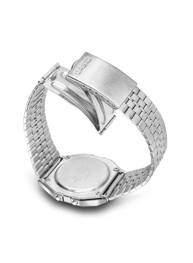 كاسيو ساعة كاسيو رقمية رجالية A159W-N1DF – بقرص أسود، سوار فضي من الفولاذ المقاوم للصدأ، مقاومة للماء - Image 5