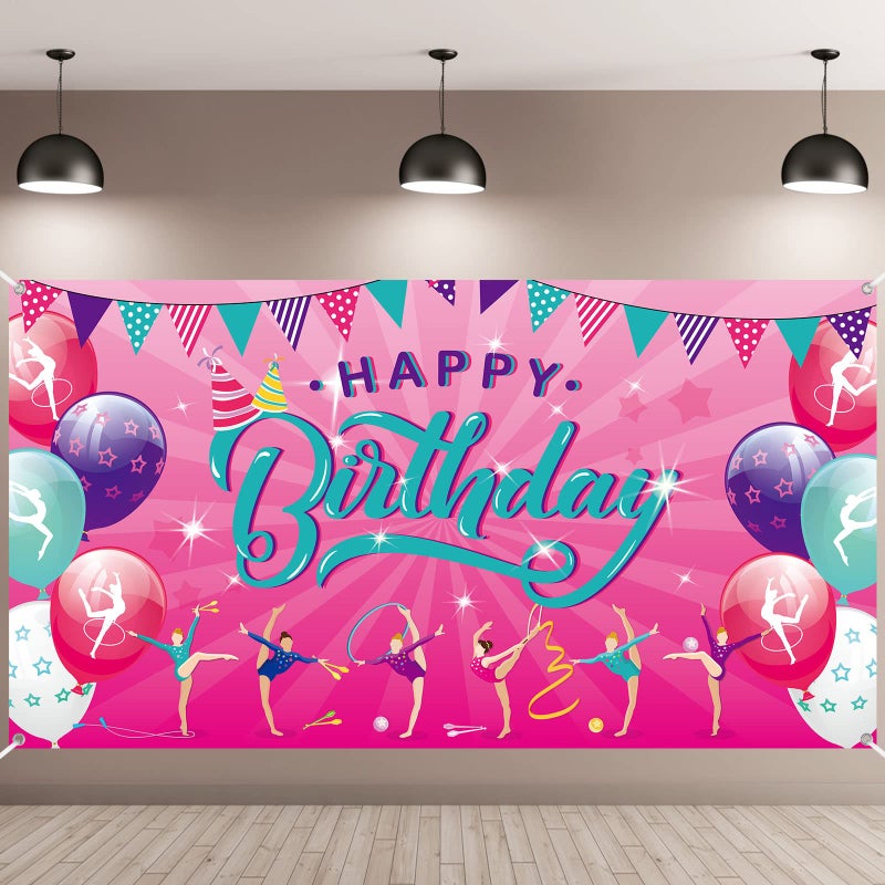 Panelee Gymnastics Birthday Party Decorations Gymnastics Photography Backdrops for Birthday Baby Girl Shower Party Supplies - Image 2
