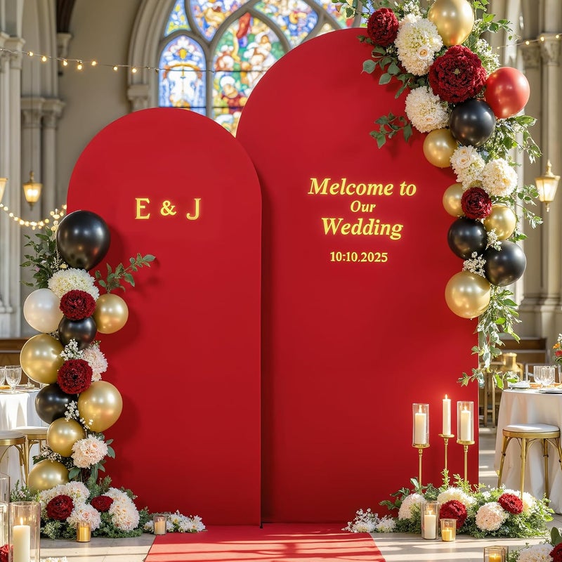 Suppromo Black Red Arch Cover 2 Set-7.2 and 6ft Arch Backdrop Cover Spandex Wedding Arch Stand Covers for Birthday Party Baby Shower Retirement Graduation Banquet Halloween Photo Background Decorations - Image 3