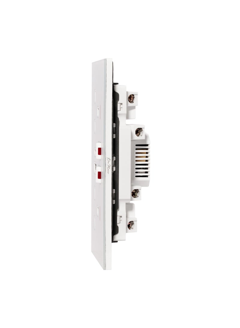 Donmarco 2 Gang Double UK Socket 13A - USB + Type-C (5V 3.1A) – Ultra Thin Glass, Dual Charging Ports, Fire-Resistant , 3-Year Warranty, 13A Power (Matt White) | Wall Socket Power Outlet  - Image 3