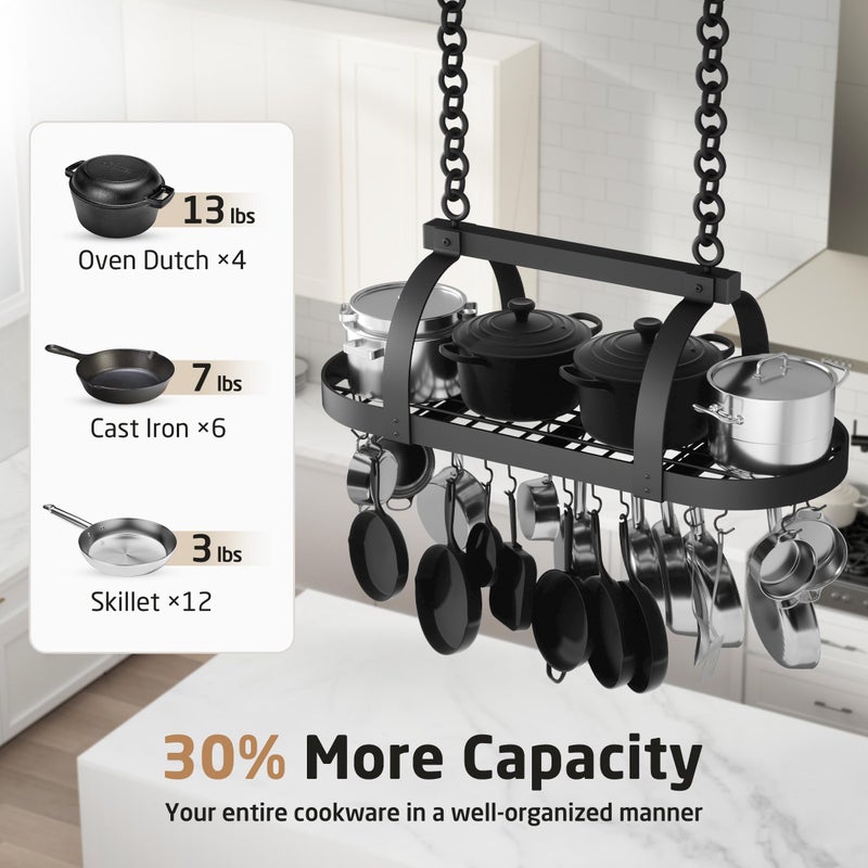 KES 48 Inch Large Hanging Pot Rack, Heavy Duty Oval Pot and Pan Hanging Rack Ceiling Mount, Pot Pan Hangers for Kitchen with 20 Hooks, Matte Black, (For 16" and 24" Joist Mount), KUR225S122-BK - Image 2
