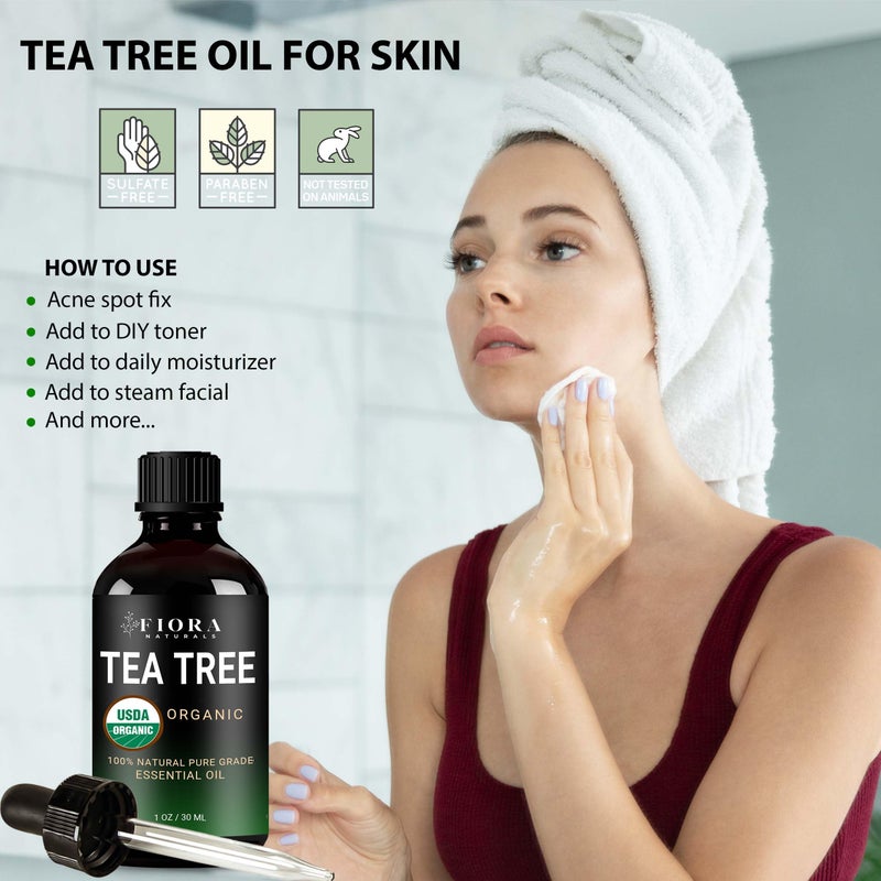 Fiora Naturals Tea Tree Oil â€“ 100% Pure Organic Tea Tree Essential Oil for Skin, Face, Hair, Scalp, Nails, and Toenail â€“ Therapeutic Grade Tree Tea Oil for Acne & Hair Growth â€“ 1 fl oz - by Fiora Naturals - Image 3