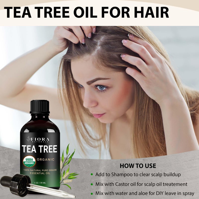 Fiora Naturals Tea Tree Oil â€“ 100% Pure Organic Tea Tree Essential Oil for Skin, Face, Hair, Scalp, Nails, and Toenail â€“ Therapeutic Grade Tree Tea Oil for Acne & Hair Growth â€“ 1 fl oz - by Fiora Naturals - Image 4