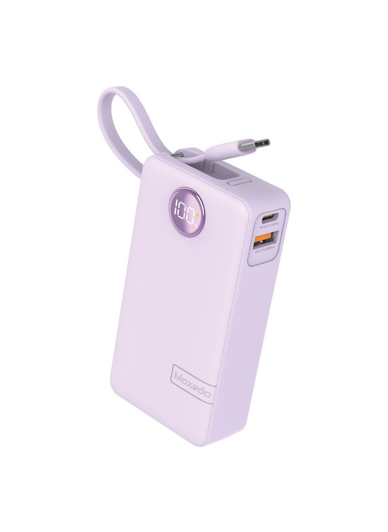 Moxedo Moxedo Porta-Go+ Power Bank 10000 mAh 1 USB-C/ 1 USB-A Ports with Built-in USB-C Cable PD Fast Charging Compatible for iPhone 16/15 Series, Samsung, Huawei, Xiaomi, iPad - Purple 