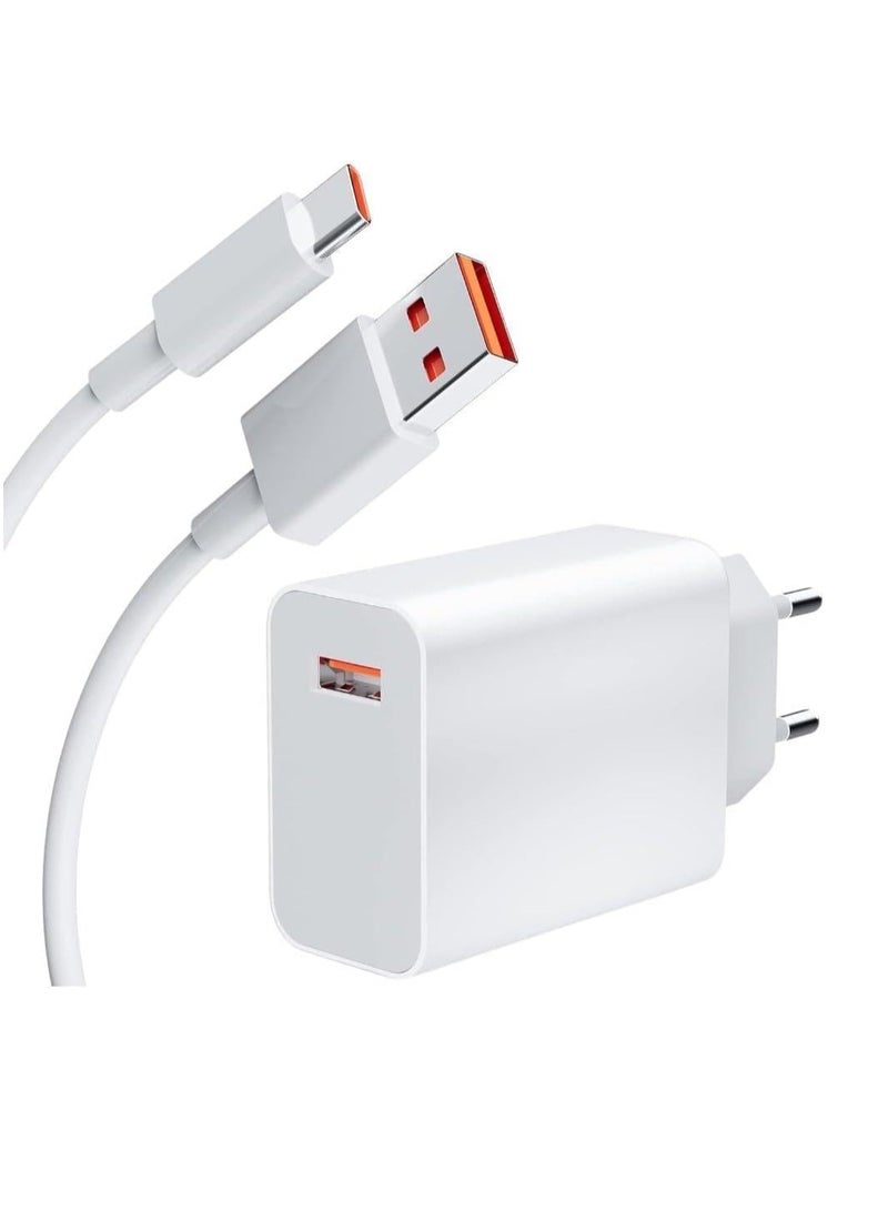 33W Turbo Fast Charger With Type C Charging Cable - white - Image 1