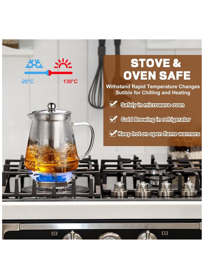 NNEWVANTE إبريق شاي زجاجي، إبريق شاي مع مصفاة قابلة للإزالة للشاي السائب، غلاية شاي زجاجية بوروسيليكات لصنع الشاي على الموقد للحفلات، التخييم، والسفر (550 مل) - Image 4