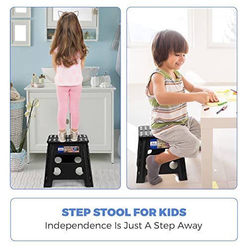 ACKO 2PACK Folding Step Stool - 13" Height Premium Heavy Duty Foldable Stool for Kids and Adults, Kitchen Garden Bathroom Stepping Stool (Black, 2PACK) - Image 2