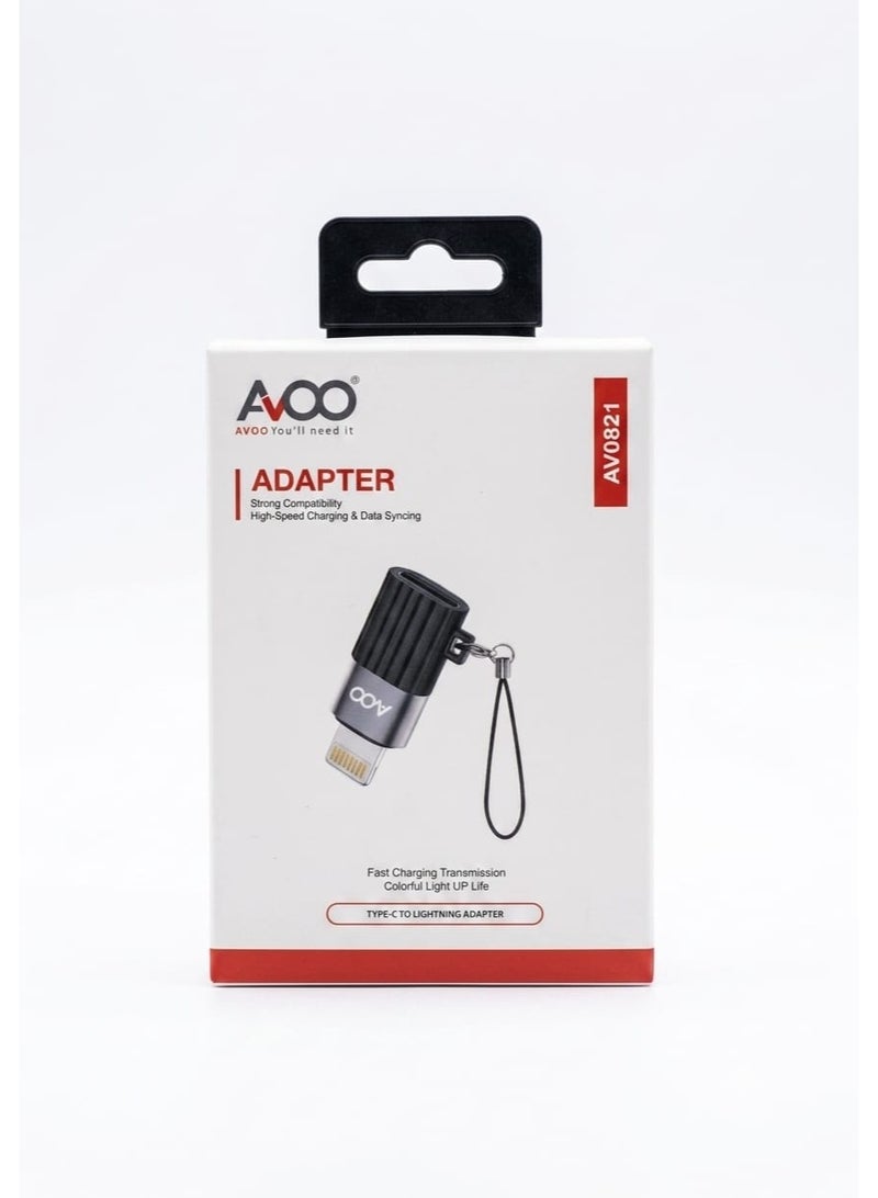 AVOO Lightning Female to Type-C Male Mini Audio & Charging Adapter (Grey/Black) – High-Speed Data Sync for Type-C Devices - Image 1
