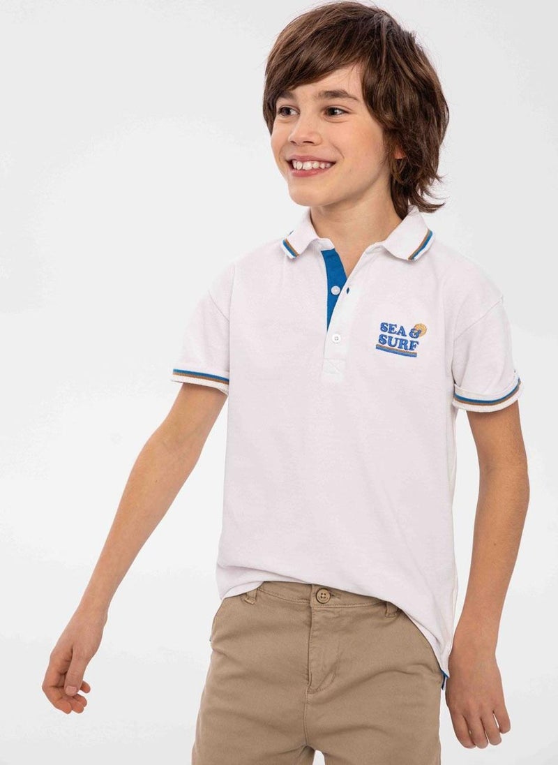 MINOTI Boys' Short Sleeve Polo Shirt with Button Placket - Image 1