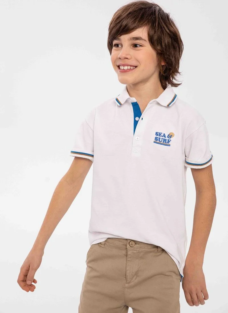 MINOTI Boys polo shirt with contrast tipping white