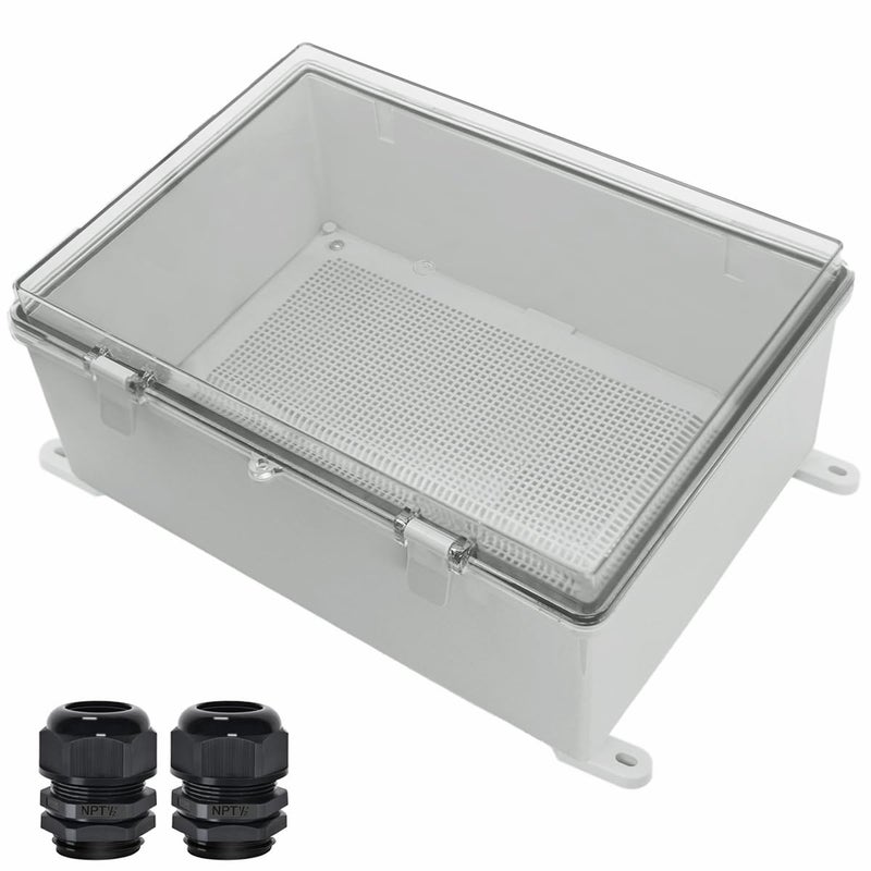Zulkit Junction Box ABS Plastic Waterproof IP65 Electrical Boxes Hinged Shell Clear Cover Outdoor Universal Project Enclosure with Mounting Plate and Wall Brackets 154x114X 63inch 390x290x160 mm