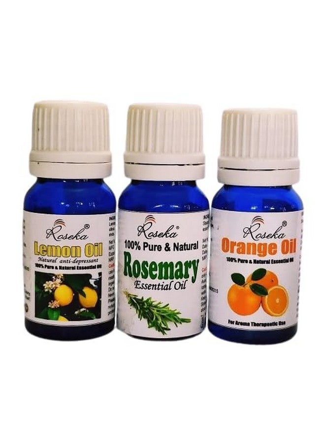 Roseka Combo Set of Rosemary & Lemon/Orange Essential Oil For Hair Reduce Acne Sun Burn Wrinkles toner Skin & face Lightening Relief From Stress & Anxiety Pack of 3 For Aromatherapy (30 ml) - Image 1