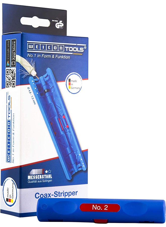 Weicon Coax-Stripper No. 2 | For common coaxial cables | Dismantling plier for SAT and antenna cable 4,8-7,5 mm Ø | adjusted cutting depth | TUV | bluered | 100% Made in Germany - Image 1