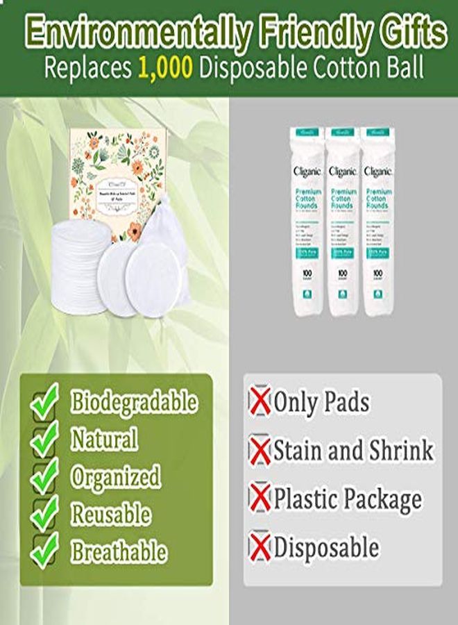 ProCIV Reusable Makeup Remover Cotton Pads 18 Pack Washable Organic Bamboo Remover Cotton Pads For All Skin Types & Toner With Laundry Bag, Eco Friendly Zero Waste Soft Cotton Pads For Christmas Gift - Image 2
