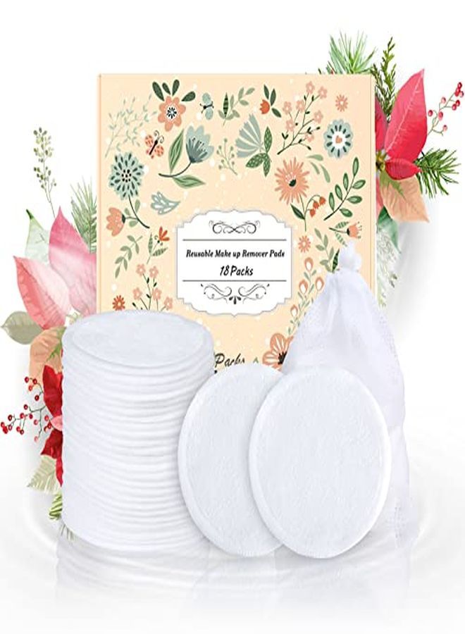 ProCIV Reusable Makeup Remover Cotton Pads 18 Pack Washable Organic Bamboo Remover Cotton Pads For All Skin Types & Toner With Laundry Bag, Eco Friendly Zero Waste Soft Cotton Pads For Christmas Gift - Image 1