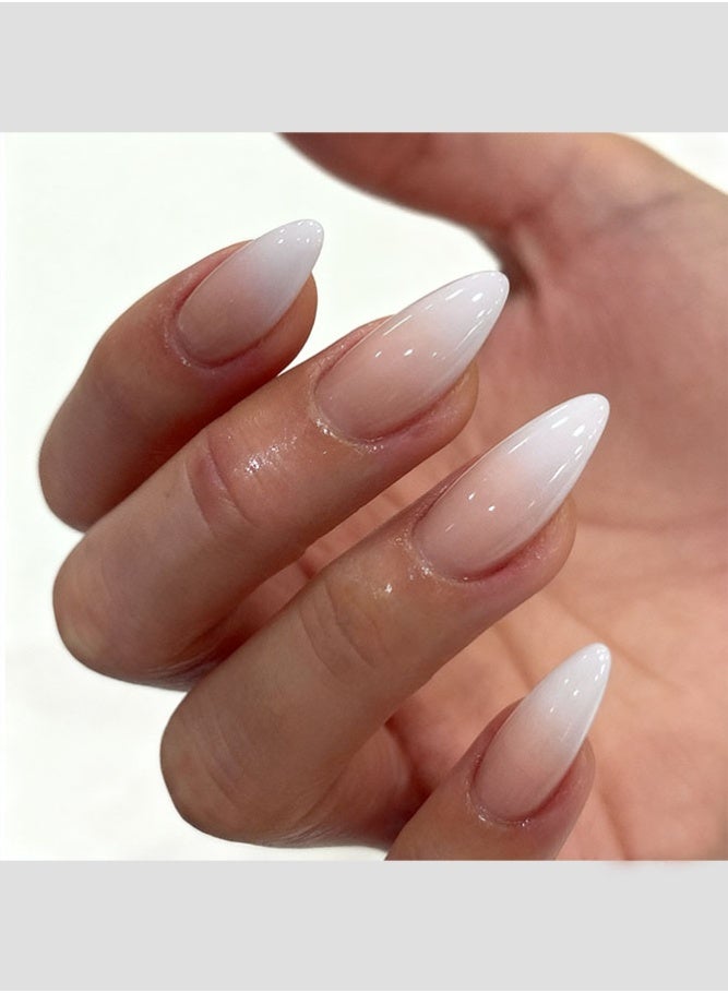 Al Kanzi 24PCS Press on nails,Stylish New Almond-shaped Nail Art Pieces: Simple Design, Pink and White Gradient Colors, Comfortable to Wear, Durable Material,Fake Acrylic Nails With Glue Kit. - Image 2