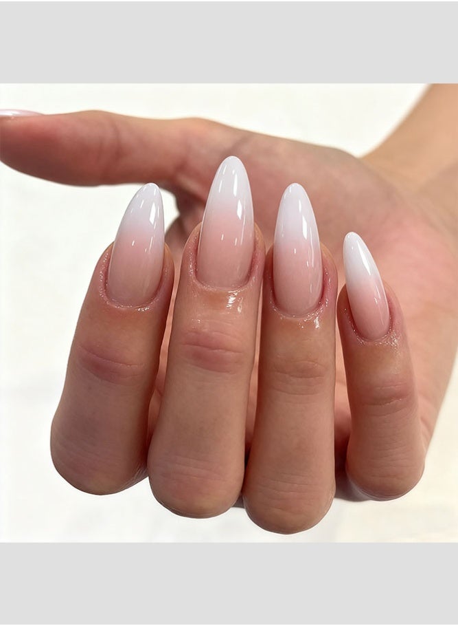 Al Kanzi 24PCS Press on nails,Stylish New Almond-shaped Nail Art Pieces: Simple Design, Pink and White Gradient Colors, Comfortable to Wear, Durable Material,Fake Acrylic Nails With Glue Kit. - Image 3