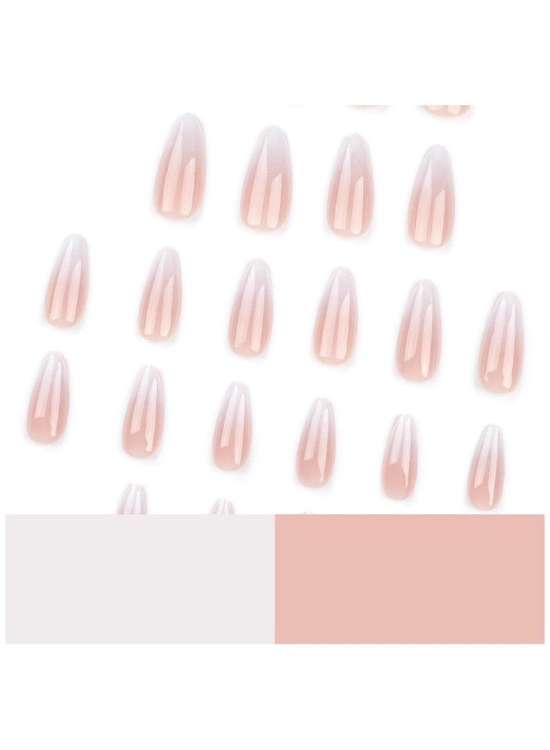 Al Kanzi 24PCS Press on nails,Stylish New Almond-shaped Nail Art Pieces: Simple Design, Pink and White Gradient Colors, Comfortable to Wear, Durable Material,Fake Acrylic Nails With Glue Kit. - Image 5