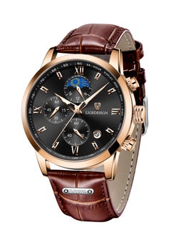 LIGEDESIGN Water Resistant Watches Men's Chronograph Quartz Watch for Men Business with Luxury Leather Band Brown  - Image 3