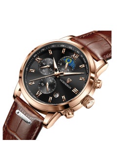 LIGEDESIGN Water Resistant Watches Men's Chronograph Quartz Watch for Men Business with Luxury Leather Band Brown  - Image 2