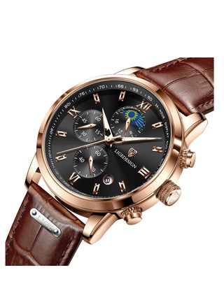 Water Resistant Watches Men's Chronograph Quartz Watch for Men Business with Luxury Leather Band Brown - view 2