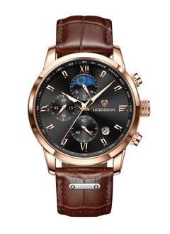 LIGEDESIGN Water Resistant Watches Men's Chronograph Quartz Watch for Men Business with Luxury Leather Band Brown  - Image 1