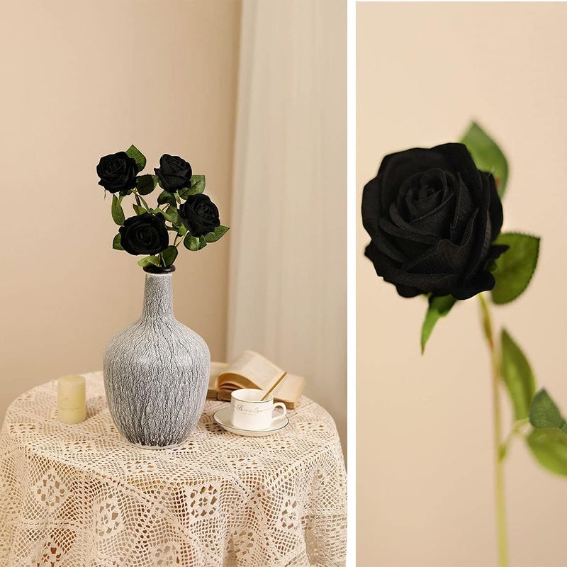 Luyue 10 Pack Artificial Velvet Roses Fake Halloween Black Rose Silk Flowers with Stem Floral Gift for Thanksgiving Arrangement Party Home Decor-Black - Image 2