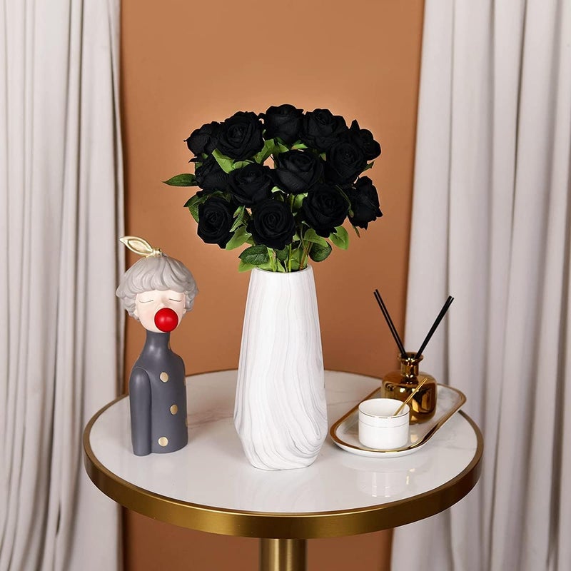 Luyue 10 Pack Artificial Velvet Roses Fake Halloween Black Rose Silk Flowers with Stem Floral Gift for Thanksgiving Arrangement Party Home Decor-Black - Image 3