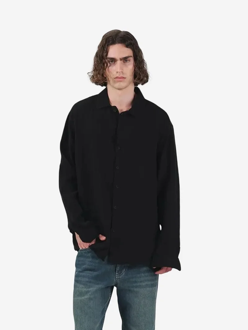 Giesto Black GIESTO Textured Long Sleeve Button Up Shirt for Men | Best Price UAE