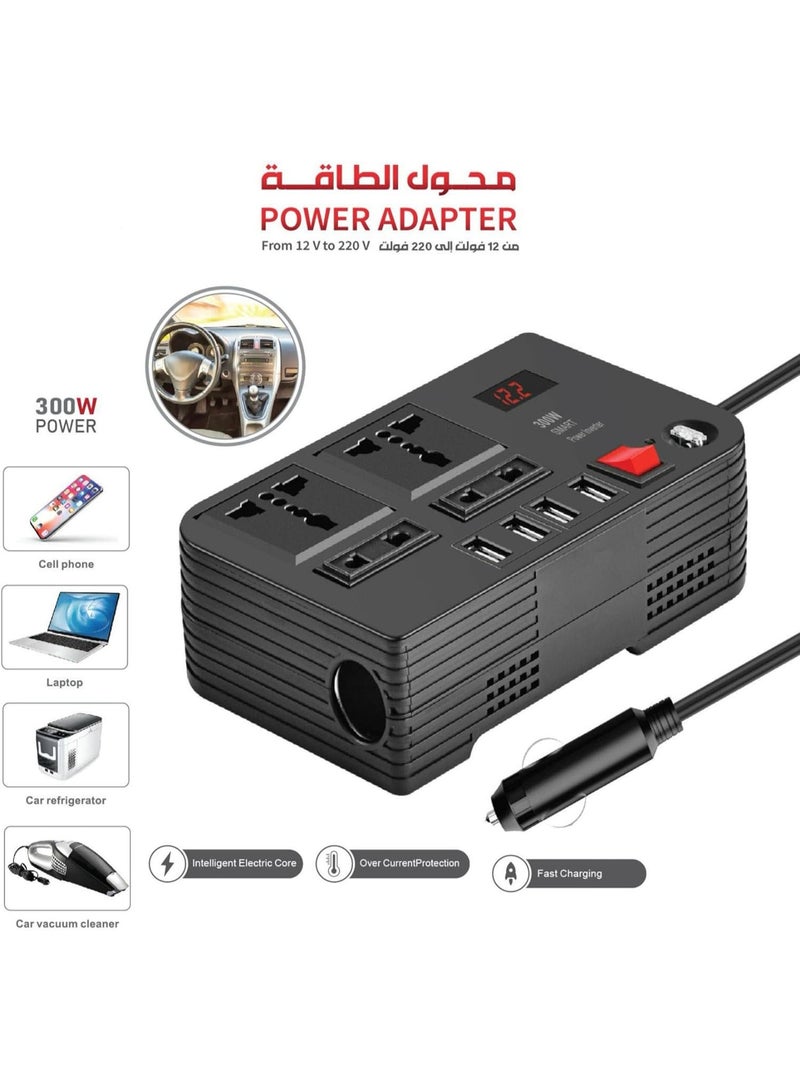 LC Power Adapter 300W Inverter Multi Socket USB Car Charger 12V to 220V Converter - Image 2