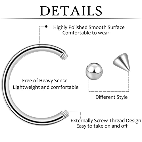 ONESING 80 Pcs, 16g, Septum Rings for Women Septum Piercing Horseshoe Nose Hoop Lip Tragus Cartilage Earrings Hypoallergenic Stainless Steel Body jewelry 10mm - Image 3