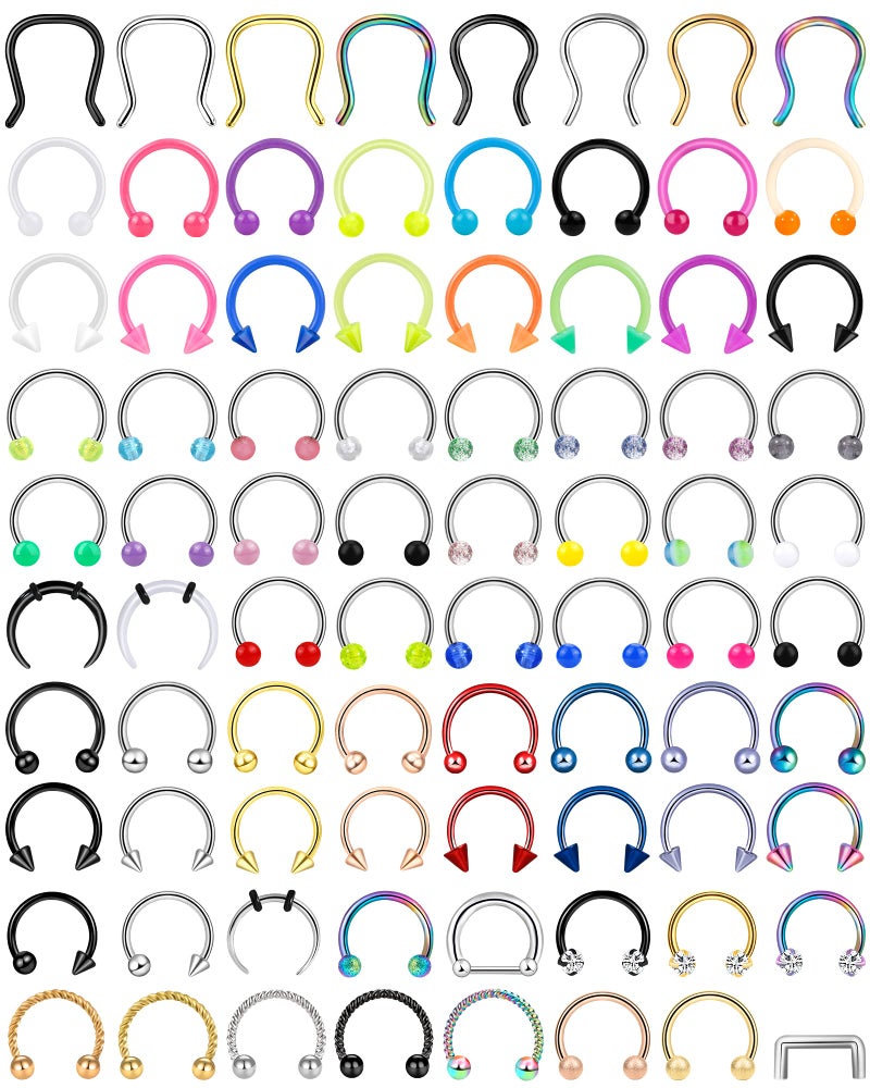 ONESING 80 Pcs, 16g, Septum Rings for Women Septum Piercing Horseshoe Nose Hoop Lip Tragus Cartilage Earrings Hypoallergenic Stainless Steel Body jewelry 10mm - Image 1