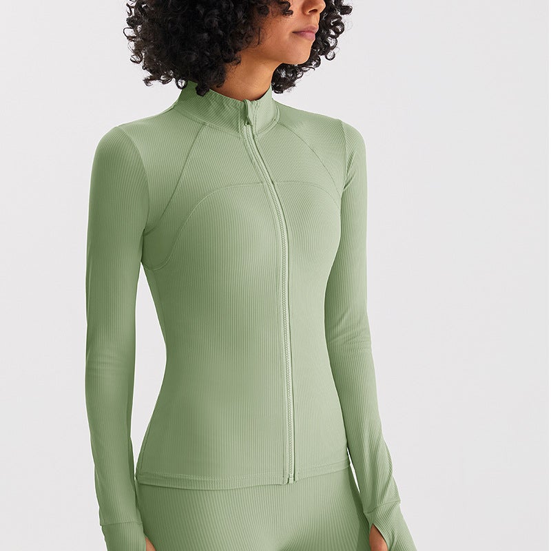 New Yoga jacket womens autumn and winter slim fit nude high elastic quick-drying fitness running training sweater sports top WT05 Black