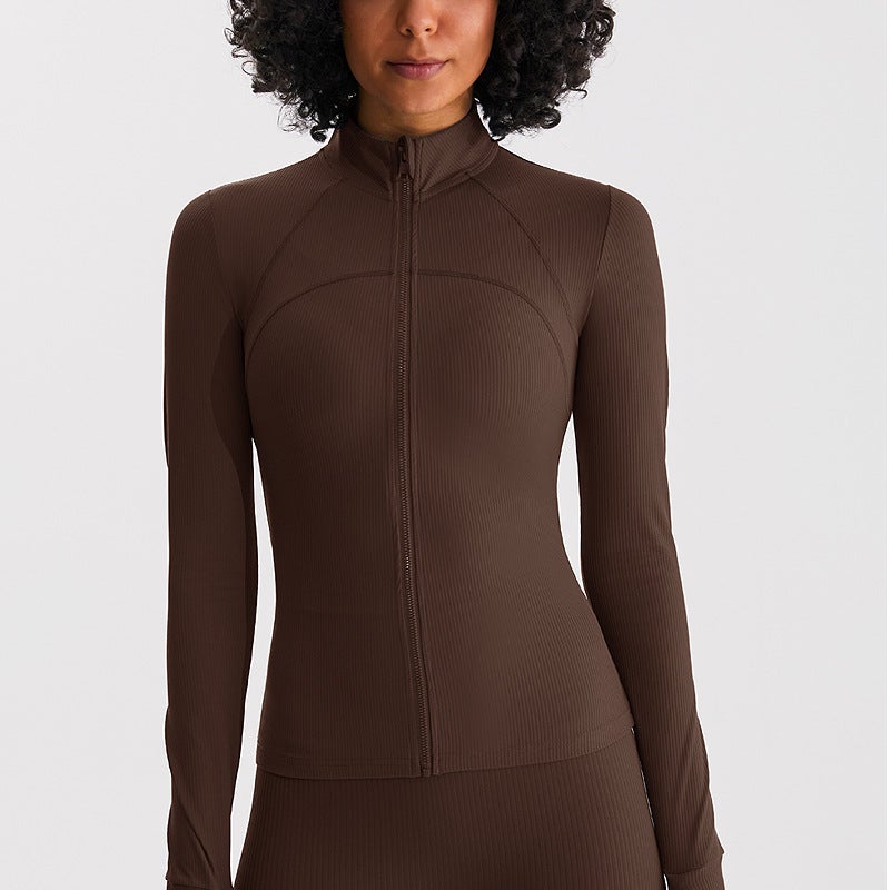 New Yoga jacket womens autumn and winter slim fit nude high elastic quick-drying fitness running training sweater sports top WT05 Black