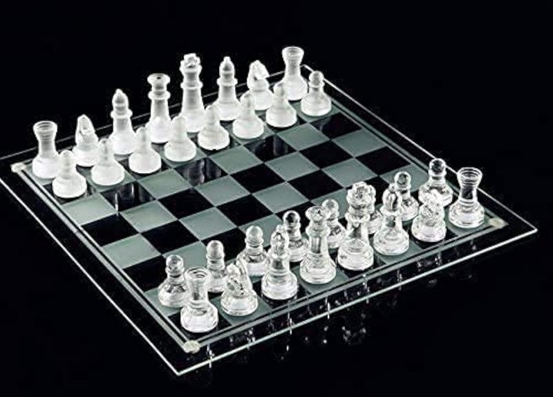 e5e10 1010 Glass Chess Set Frosted and Clear Pieces Felted Bottom for Adult and TeensGift for Game Education - Image 2