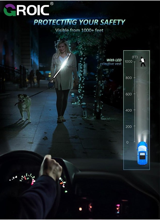 GROIC LED Reflective Belt Sash Walking Gear,Safety Lights for Walkers at Night,High Visibility Safety Rechargeable Reflective Running Gear for Men Women Kids Night Dog Walking Gear  - Image 2