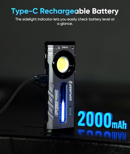 HOTLIGH ZF8313 Rechargeable Flashlight, Magnetic EDC Flashlight Rechargeable, 2000 Lumens LED Flashlight with RGB and UV Lighting Source for Outdoor, Car Repairing,Fathers Day Dad Gifts - Image 3
