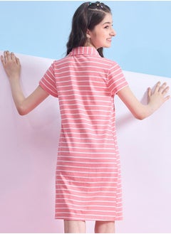 Stylo Bug Striped Collared Half-Button Placket A-Line Dress by Styli  - Image 4